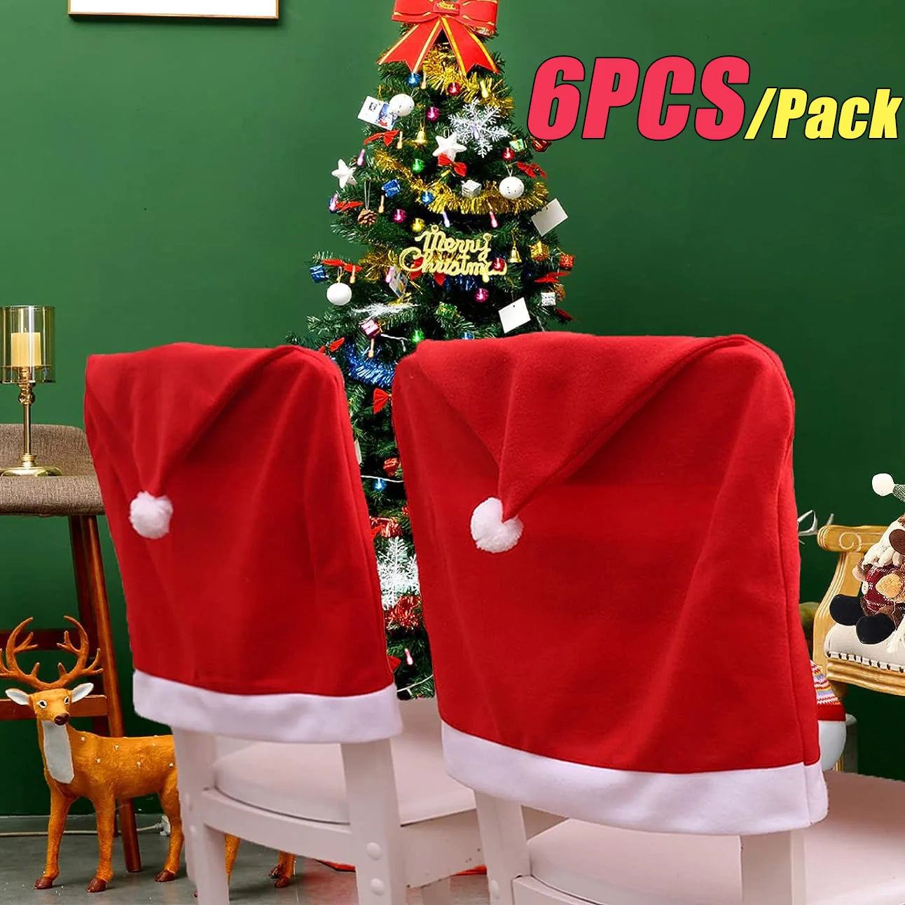 6PCS/Pack Christmas Hat Dining Chair Covers Table Decorations Christmas Decoration Props Christmas Celebration Party Supplies