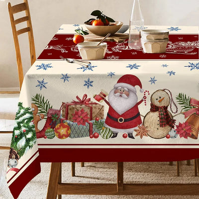 Christmas Tablecloth Snowman Pattern Rectangular Tablecloth Christmas Tablecloth Farmhouse Table Stain-resistant Decorations 
