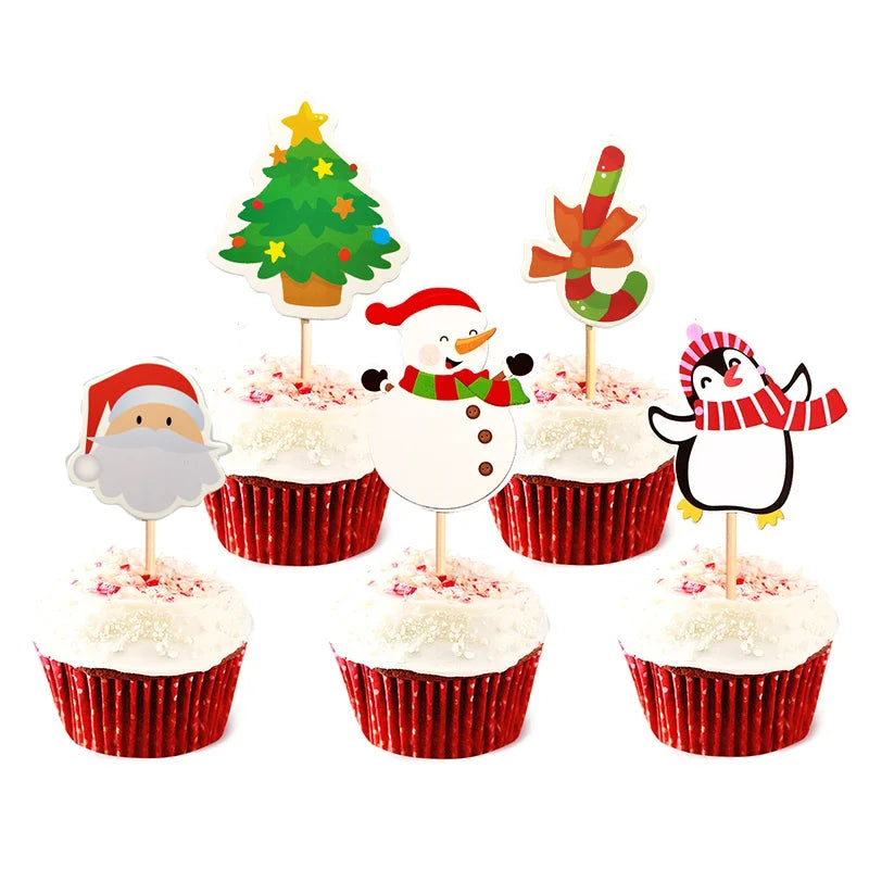 200PCS Disposable fruit stick Party cake topper Christmas tree santa snowman fruit cake decoration Christmas decoration