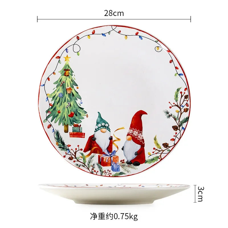 American Style Rural Christmas Ceramic Plates Exquisite Santa Claus Breakfast Dishes Dinner Plate Table Decoration Service Tray 