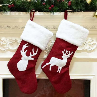 Christmas Stockings Socks Gifts Candy Bag Elk Xmas Tree Deer Printing Pocket Hanging Ornament New Year 2021 Christma Decorations 