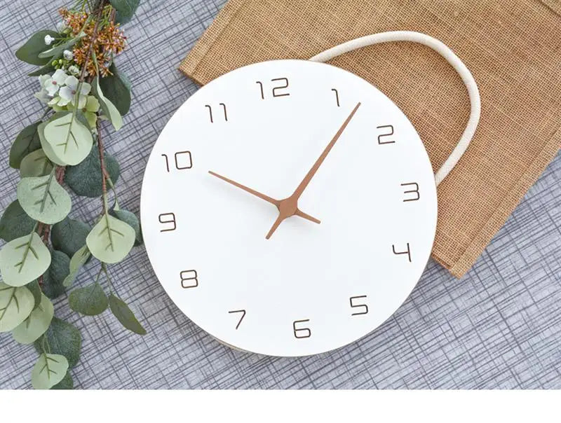 Silent Non-Ticking Wall Clock – Battery Operated, Modern White Wooden Design, Simple Minimalist Hanging Clock