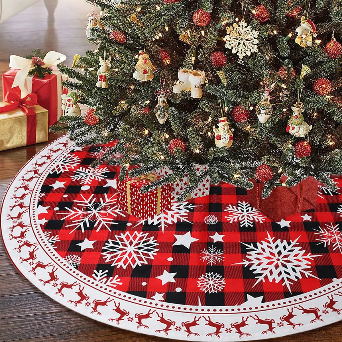 90cm Christmas Tree Skirt Snowflake Mat for Home Decor Christmas Tree Decoration Navidad 2023 Noel Apron Ornament New Year Decor