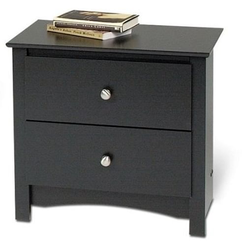 Black Two Drawer Bedroom Nightstand with Brushed Nickle Knobs - Free Shipping