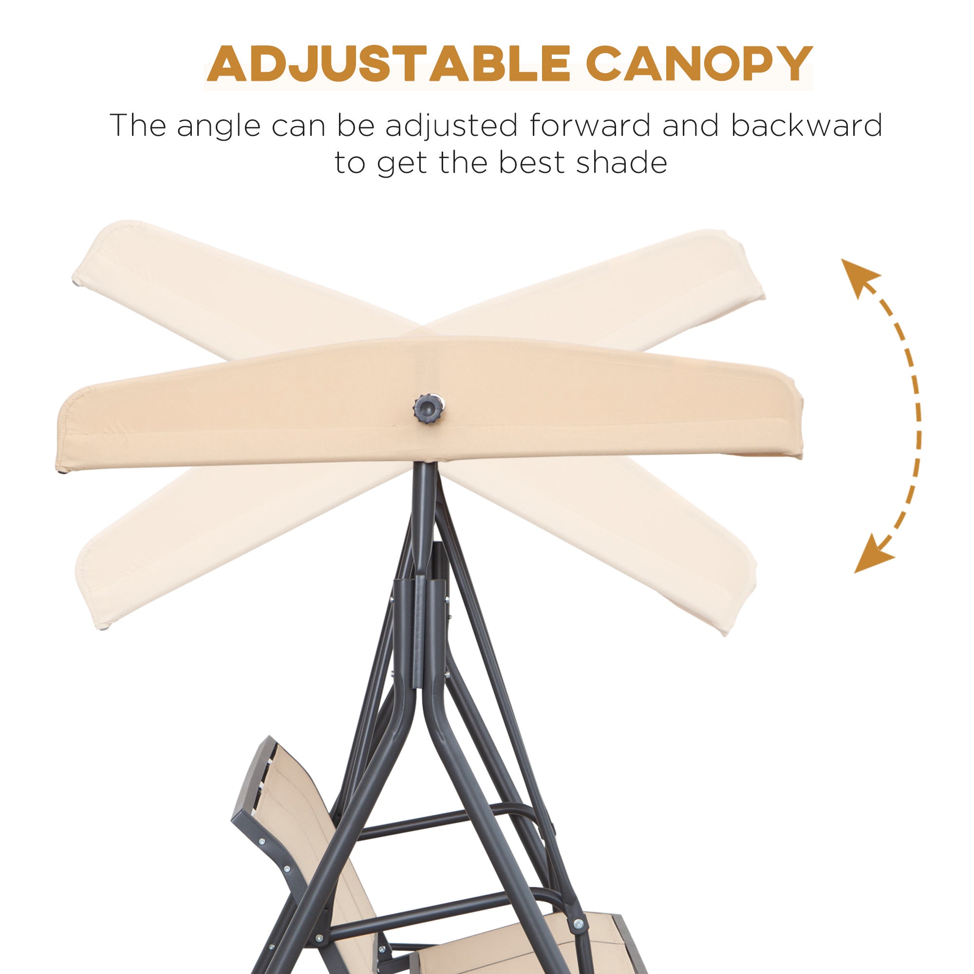 Outsunny 3-Seater Swing Chair Covered Garden Hammock A-Frame Outdoor Porch Glider Sling Seat with Adjustable Canopy Cover, Beige 