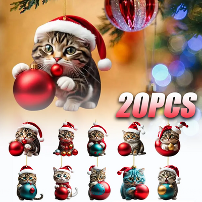 20PCS Cat Charms Christmas Cat Charms Christmas Tree Hanging Charms Car Car Charms Ornaments Christmas Decoration Party Supplies 