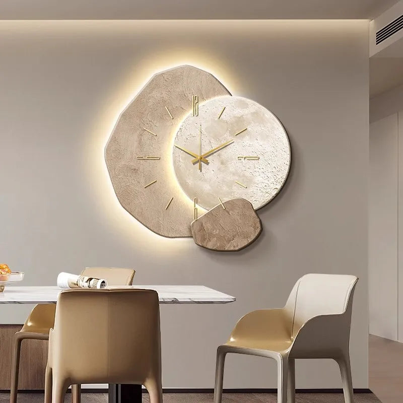 35CM Creative Quiet Indoor Wall Clock – Irregular Decorative Clock, Wooden, for Living Room Decor