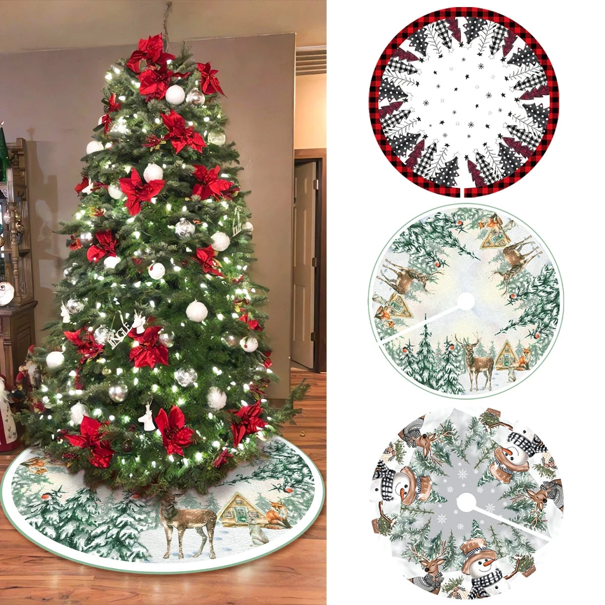 90/120cm Christmas Tree Skirts Plush Mat Christmas Decor for Home 2024 Tree Surround Base Mat Xmas Ornament New Year Gift 2025 