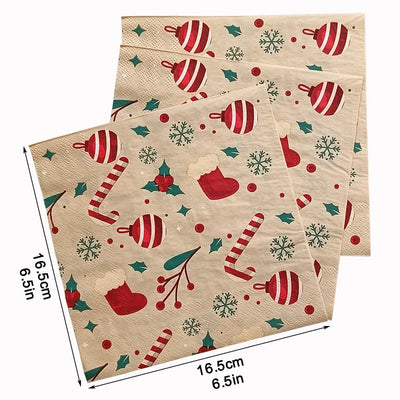 20pcs/Pac 33cm 2-Ply Christmas Elements Printed Napkins Christmas Series Party Disposable Paper Placemats Butterfly Bart Paper 