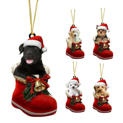 Cute Dog Christmas Tree Pendants 2D Acrylic Christmas Ornaments Hanging Decorations for Car Door Window Xmas Gifts New Year 2024 
