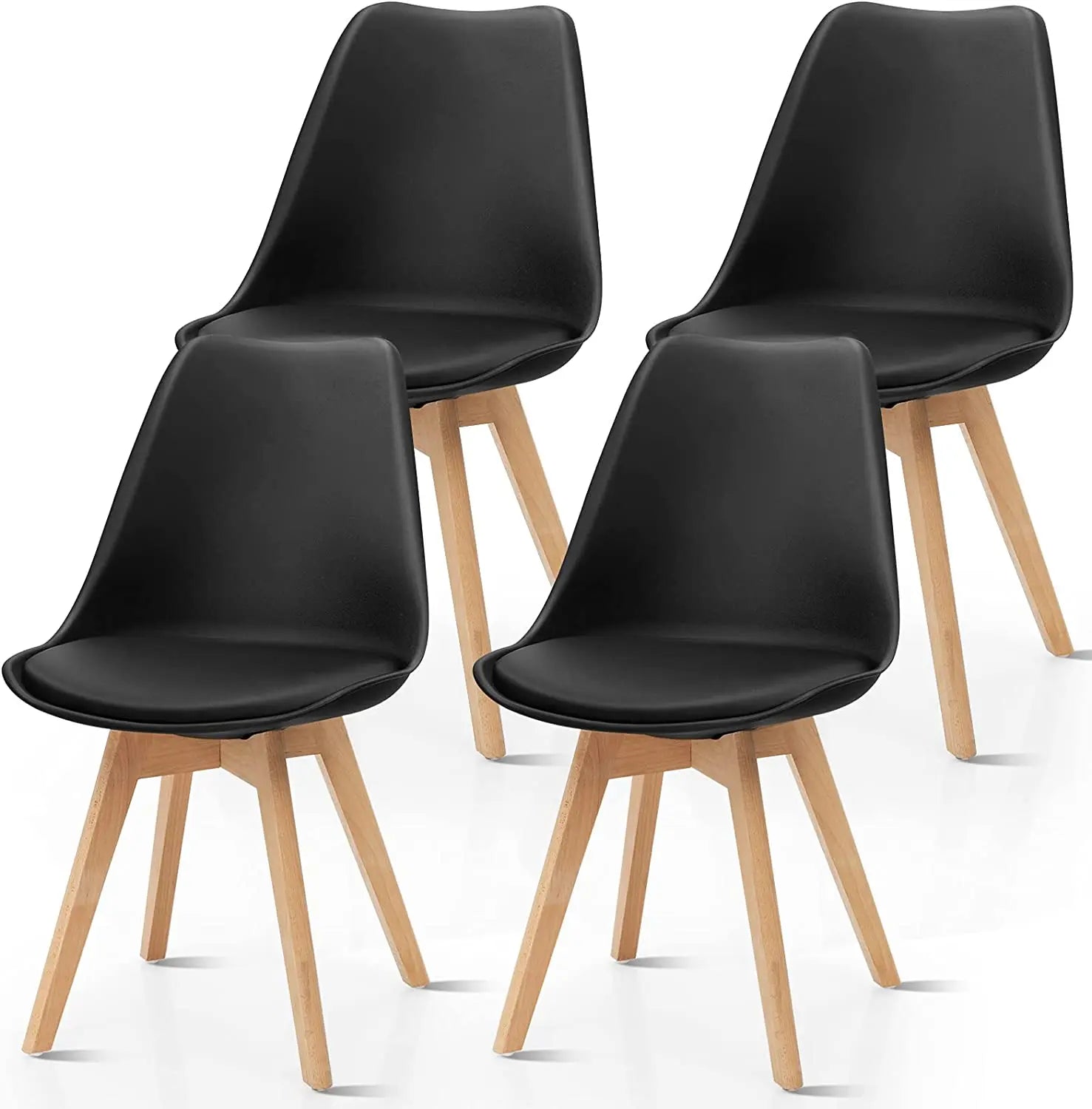 Formwell-Nordic Style Chairs Set, Upholstered Side Chairs, Beech Wood Legs, Plastic Shell Chair for Dinning Room, Set of 4 