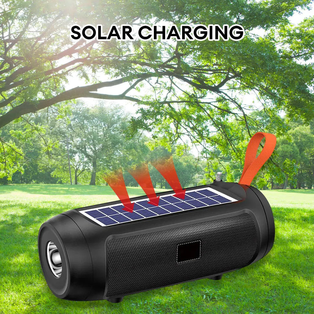 Portable Solar Charging Wireless Stereo Speaker - Outdoor Music Box with Flashlight, Bluetooth-Compatible, TF Card Slot, FM Radio