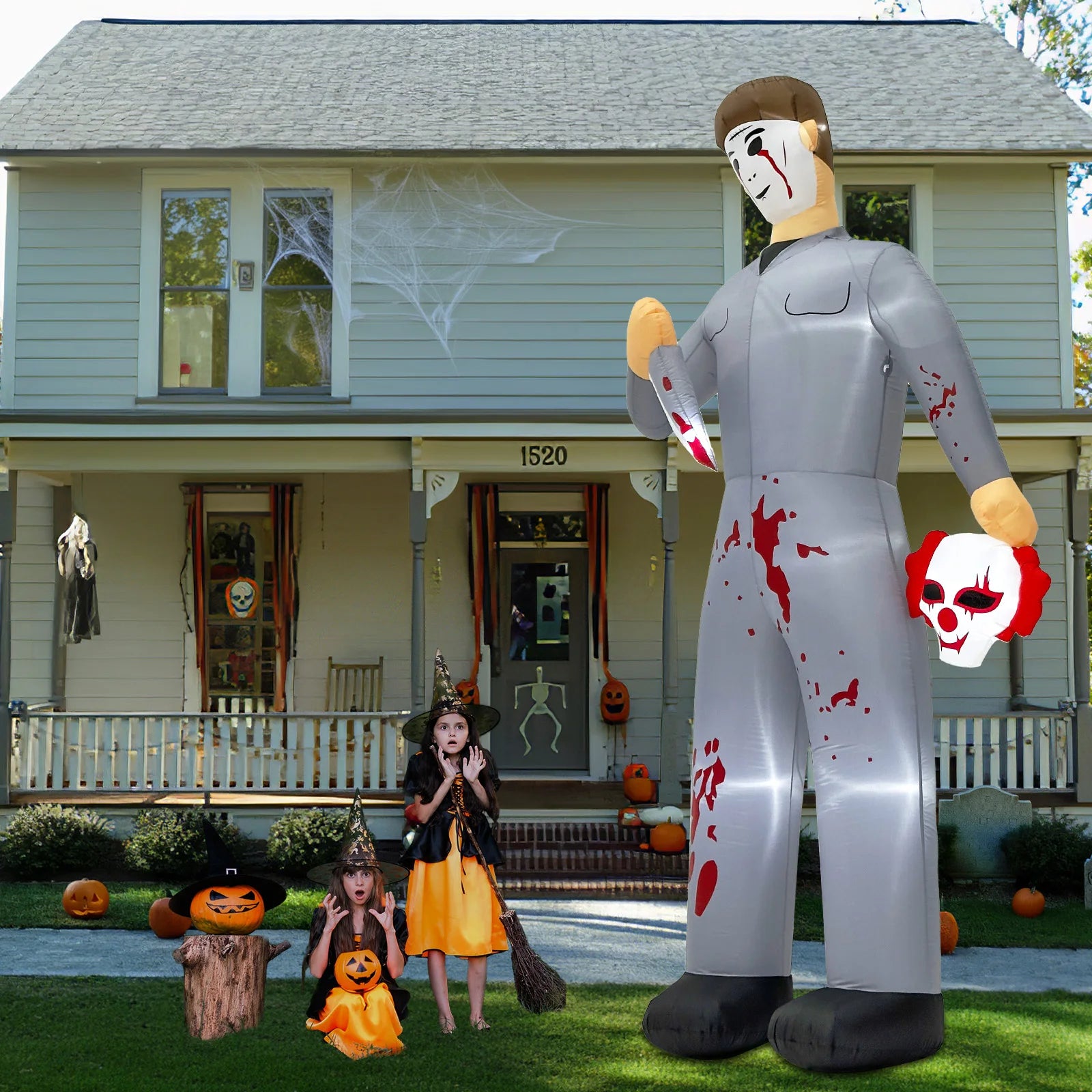 Halloween Inflatable Giant Outdoor Decoration Yard Bleeding Tears Slayer with Built-in LED, Suitable for Garden Lawn Indoor