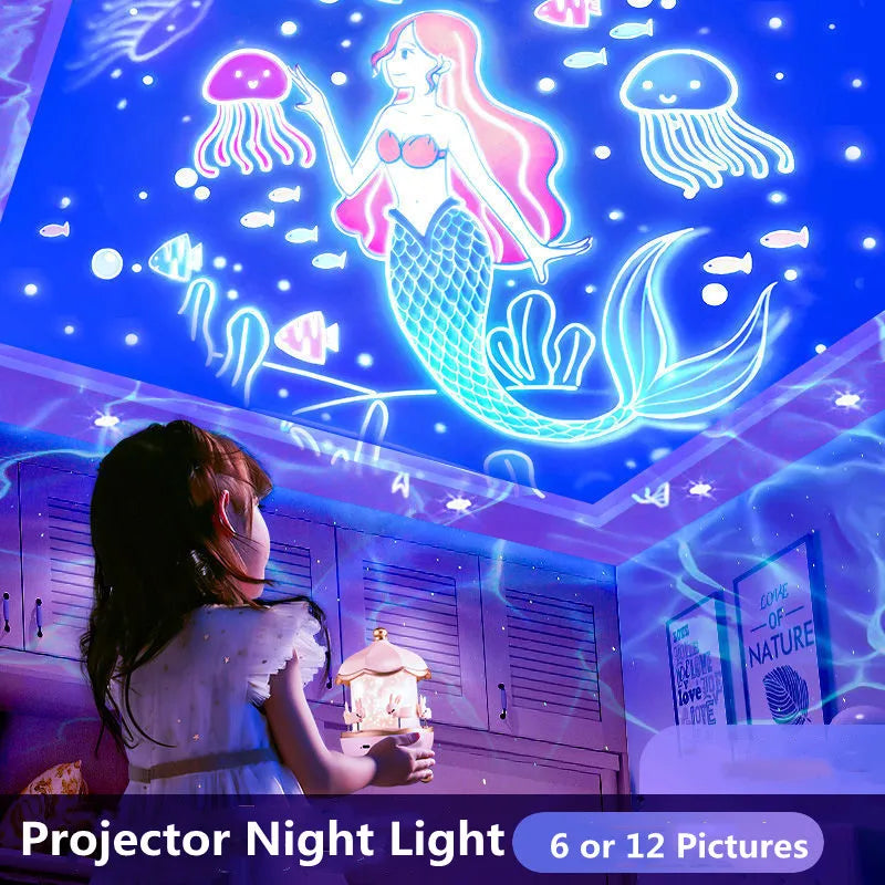 Galaxy Rotating Projector LED Night Light - Starry Mermaids Projector Lamp for Bedroom & Home Decor 