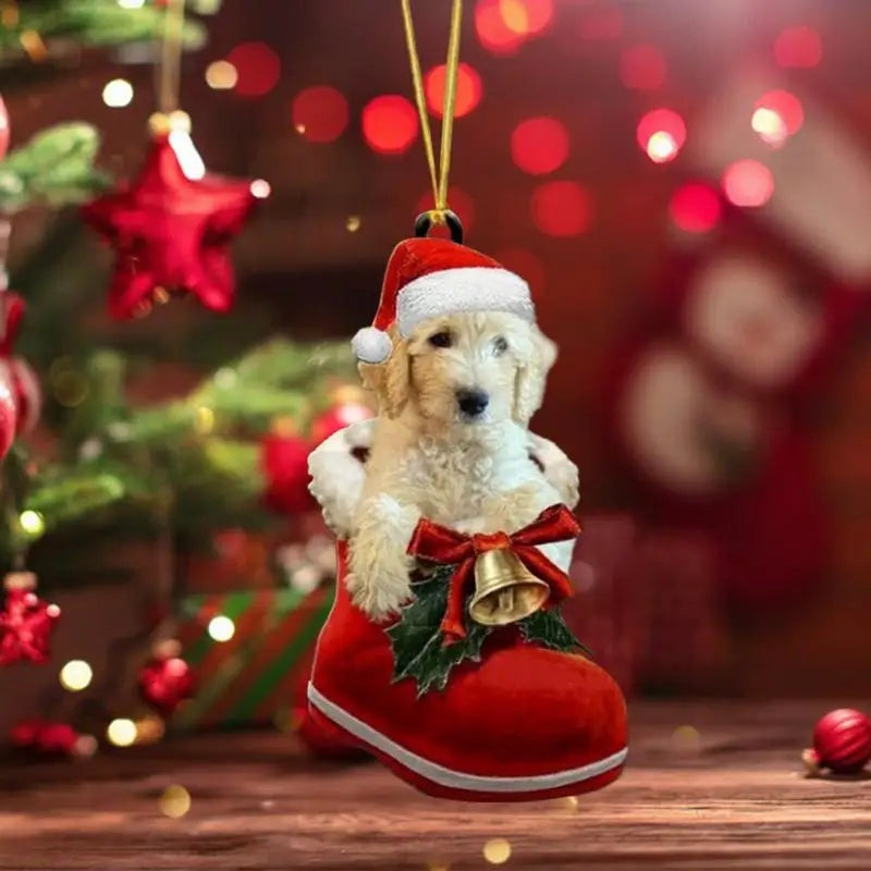 Cute Dog Christmas Tree Pendants 2D Acrylic Christmas Ornaments Hanging Decorations for Car Door Window Xmas Gifts New Year 2024 