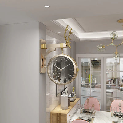 Double-Sided Round Wall Mount Station Clock – Vintage Retro, Double Face Metal Frame with Glass Dial Cover 