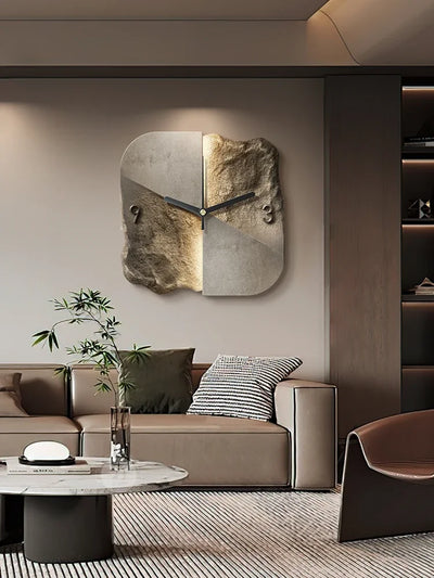 Light luxury restaurant clock hanging wall decorative creative abstract three-dimensional sandstone living room hanging painting 