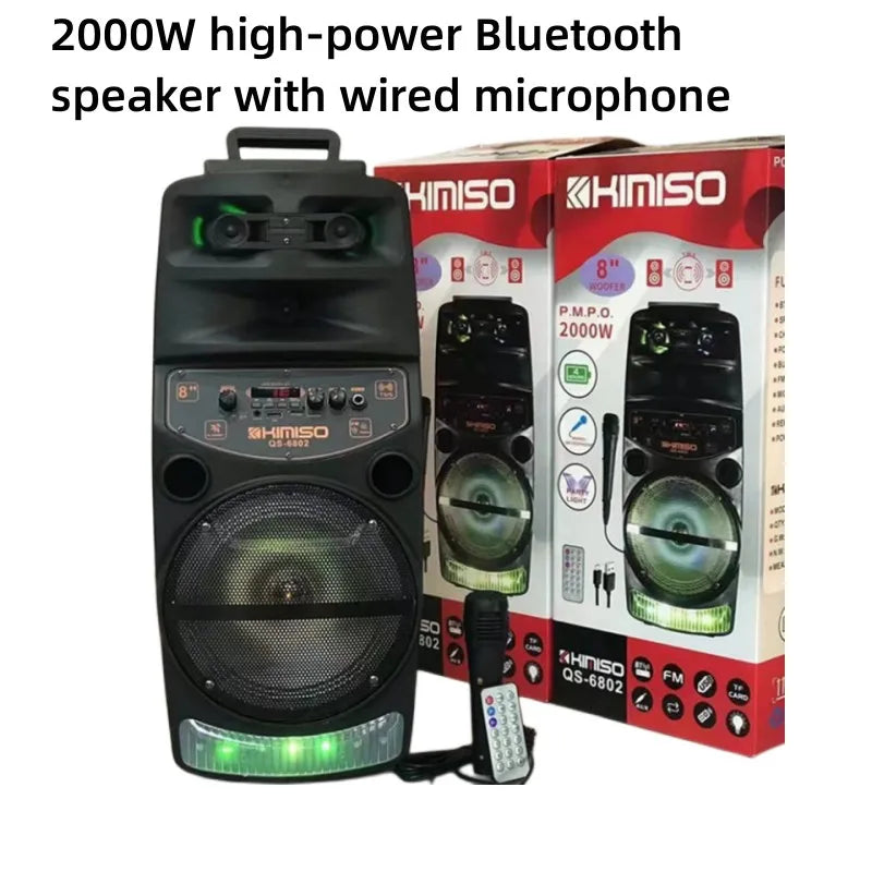 QS 6802 Outdoor Party Active Bluetooth Speaker - 8 Inch Wireless Portable, 2000W Peak Power Subwoofer, Column Radio Speaker with Mic 