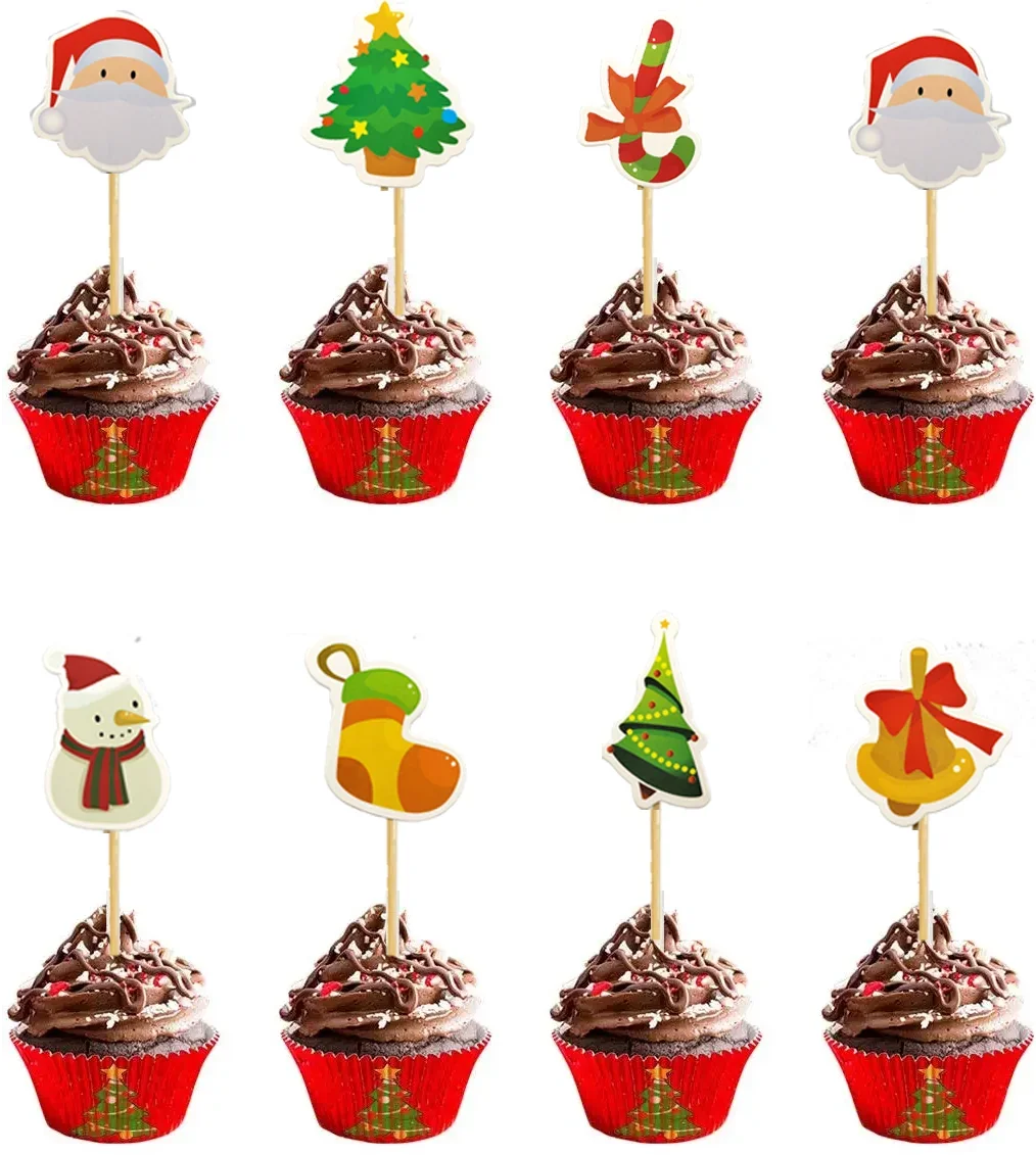 200PCS Disposable fruit stick Party cake topper Christmas tree santa snowman fruit cake decoration Christmas decoration