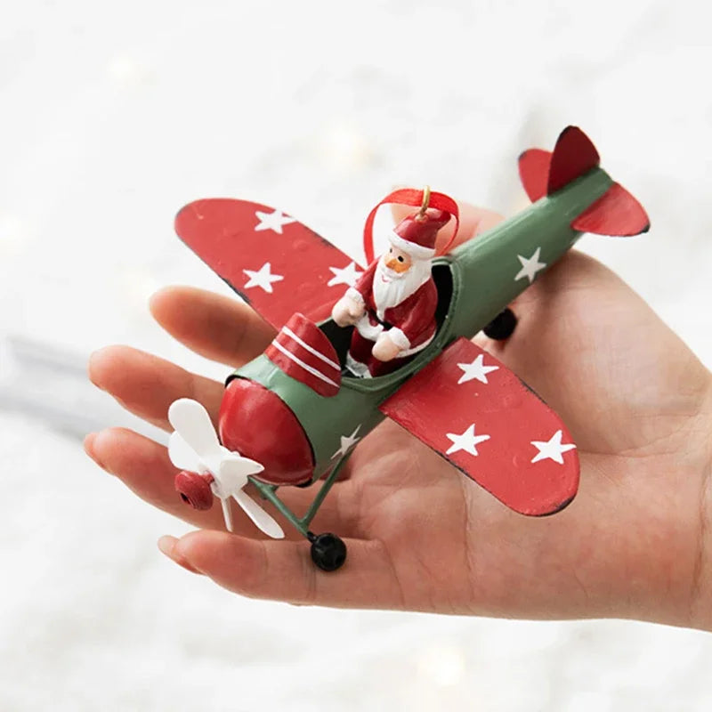 Retro Iron Christmas Pendant Antique Style Santa Claus Airplane Christmas Tree Hanging Decoration Ornaments Snowman Decorative