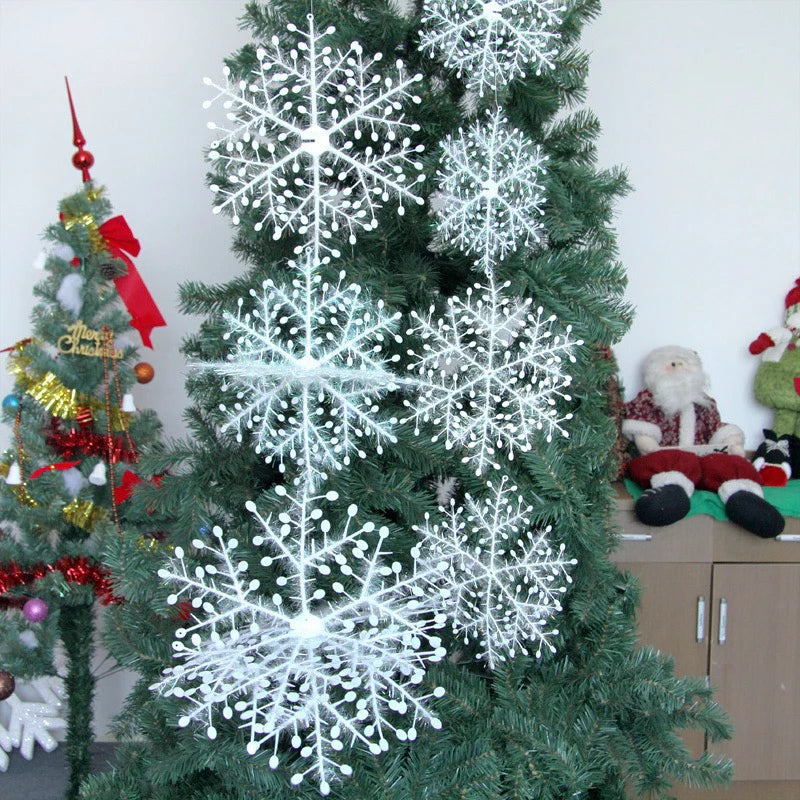 50/100/150Pack White Christmas Snowflake Plastic Brushed Snowflake Hanging Christmas Tree Decoration Accessorie Party Decoration