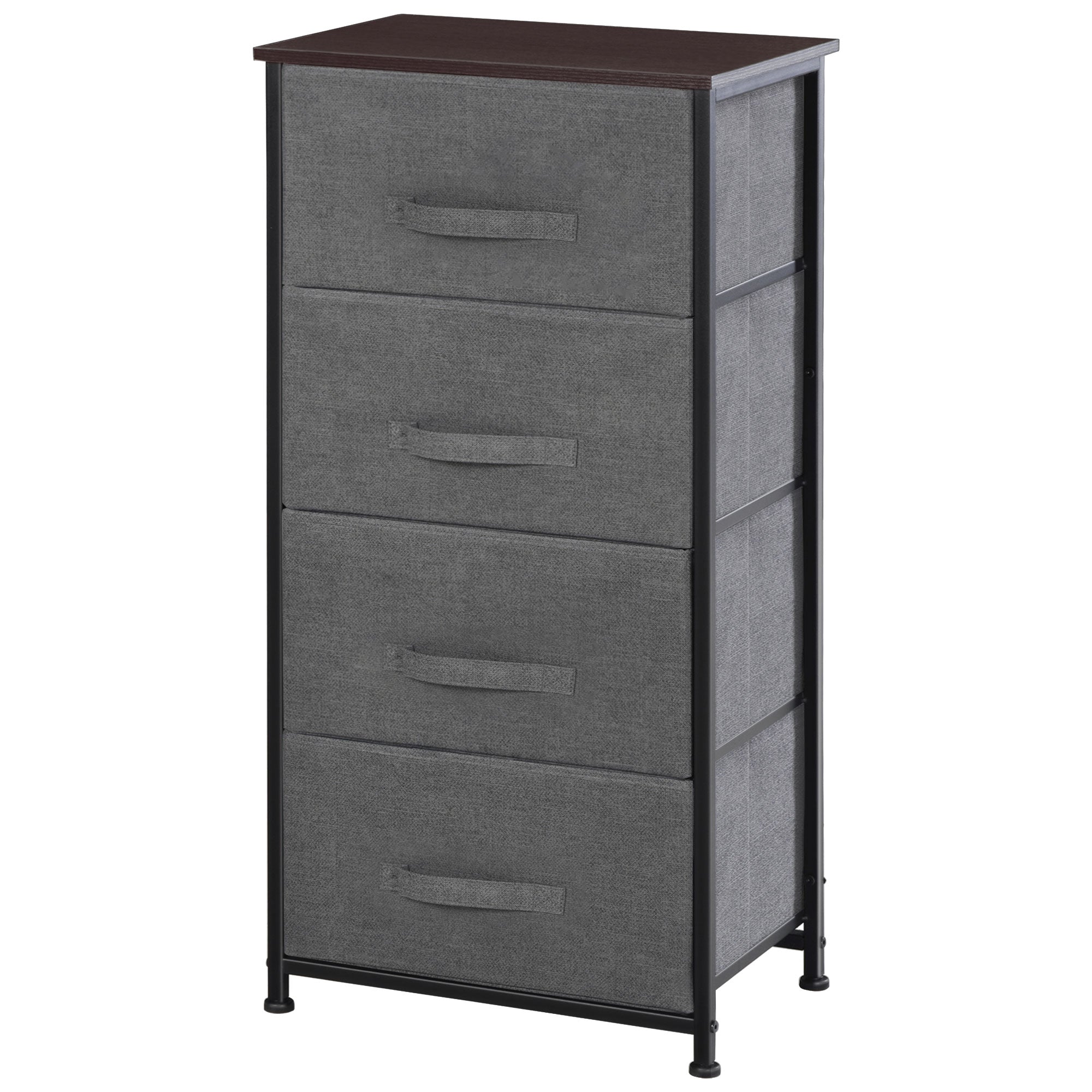 HOMCOM 4-Drawer Linen Storage Tower: Removable Fabric Drawers, Metal Frame, Adjustable Feet, Black 