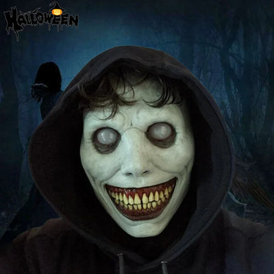 Halloween Happy Exorcist Mask Smile White Eyed Demon Headgear Terror Latex Mask Halloween Party Supplies COS Costume Dressing 