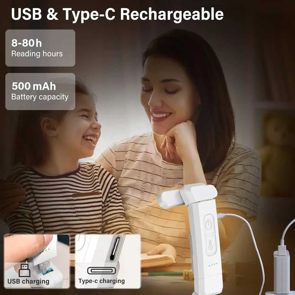 Reading Light - USB Rechargeable Book Light for Reading at Night in Bed, LED Clip-On Portable Bookmark Light 