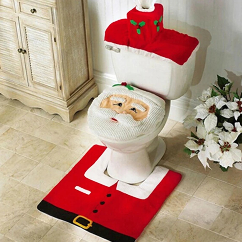 New Cute Christmas Toilet Seat Covers Creative Santa Claus Bathroom Mat Xmas Supplies for Home New Year Navidad Gift Decor 2024 