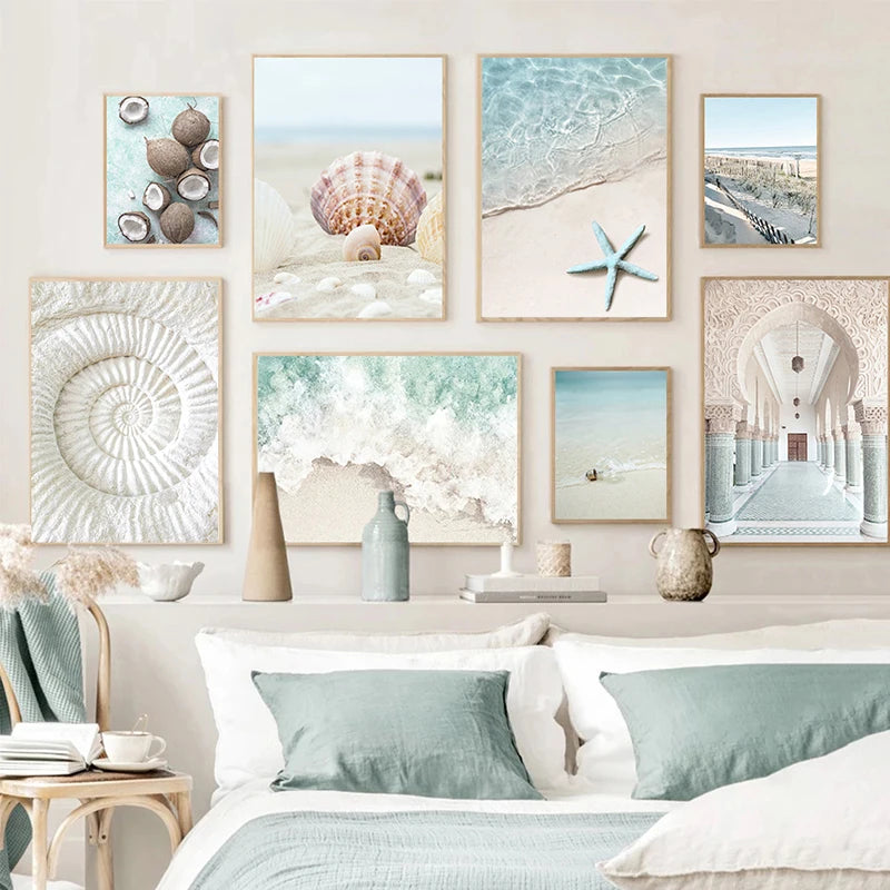 Fresh Summer Tropical Ocean Beach Shell Wall Art - Canvas Painting Posters and Prints for Living Room Decor 