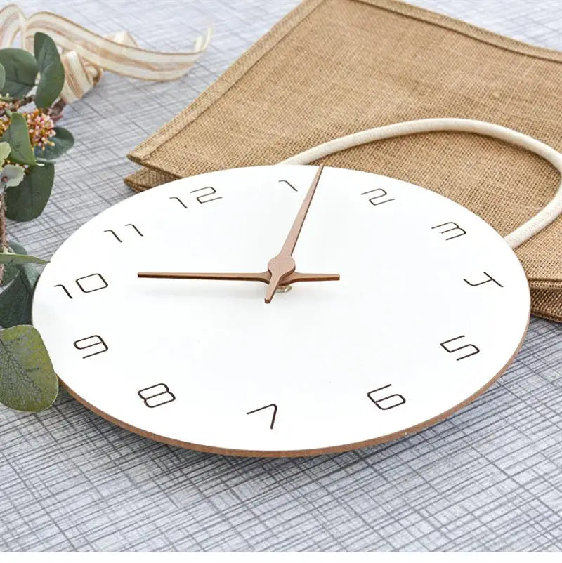 Silent Non-Ticking Wall Clock – Battery Operated, Modern White Wooden Design, Simple Minimalist Hanging Clock