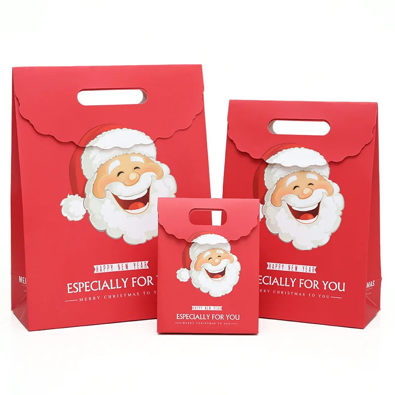 Merry Christmas Gift Bags with Handle Santa Claus Deer Pattern Paperboard Bag Handbag Xmas Candy Cookie Gifts Packaging Bags 