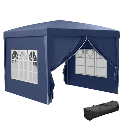 Outsunny 10'x10' Pop Up Canopy Tent Gazebo for Outdoor Parties Weddings Events Portable Folding Steel Frame Blue 