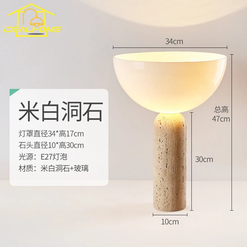 Japanese Wabi-Sabi Cream Wind Yellow Cave Stone Table Lamp - LED E27 Retro Marble Desk Light for Living Room, Study, Bedroom, Kitchen