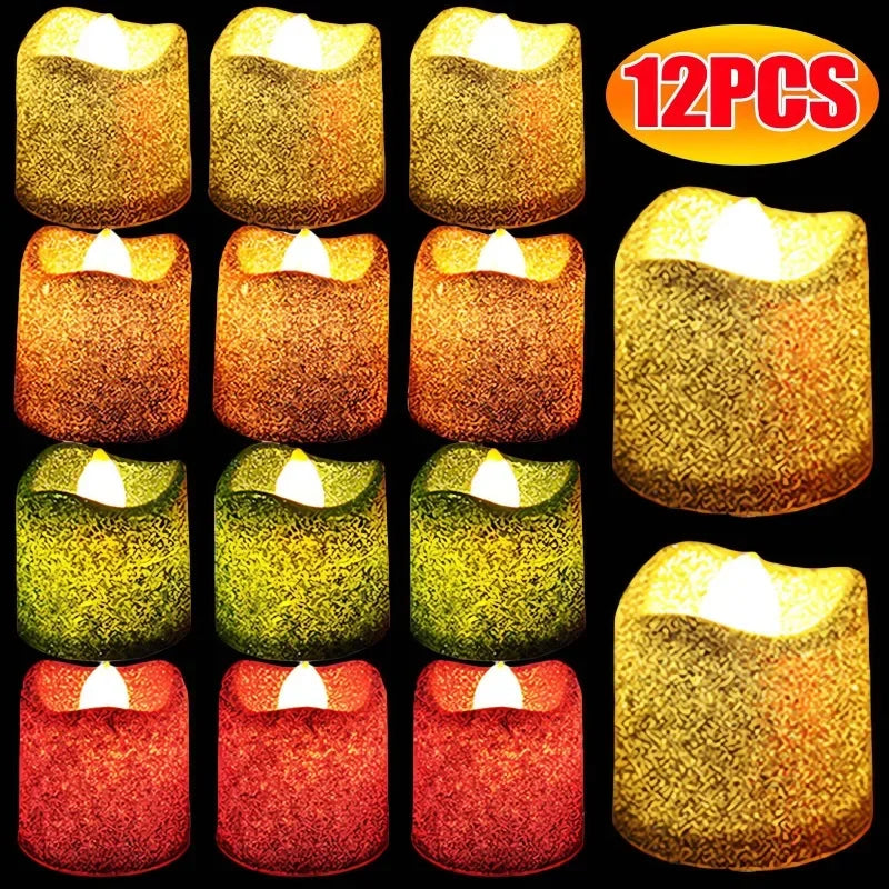 12/1PCS Glitter LED Flameless Candles Battery Operated Tea Light Romantic Candles Birthday Wedding Christmas Party Table Decor 