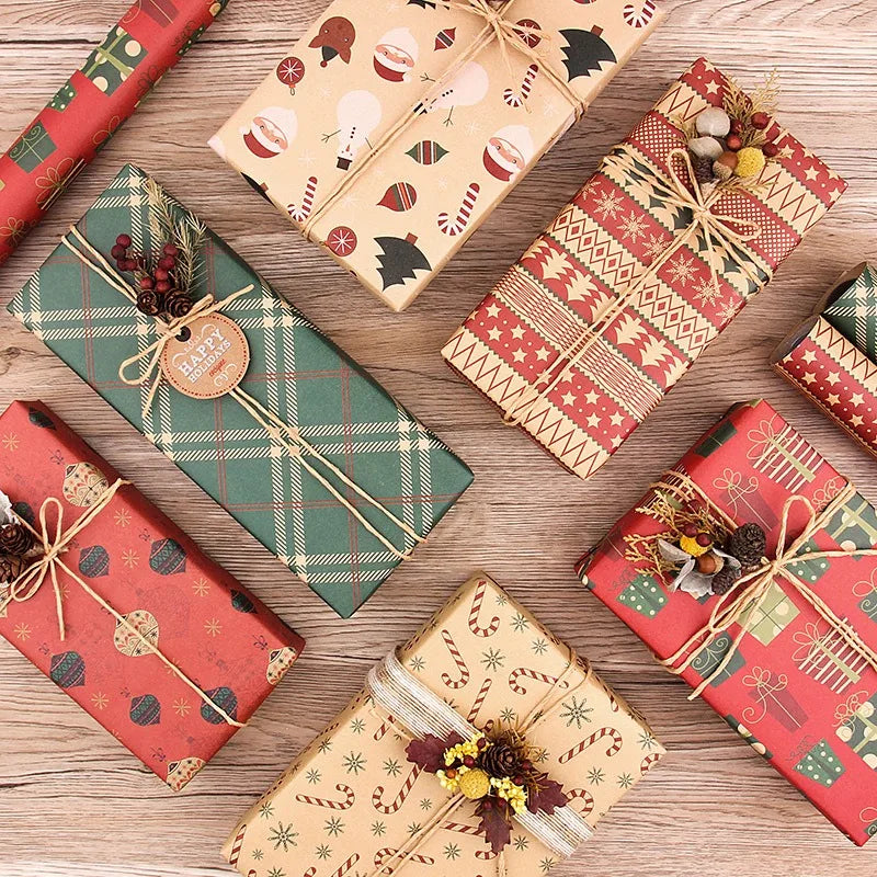 Christmas Gifts Wrapping Paper Snowflakes DIY Bag Kraft Paper Birthday Party Gift Card Holiday Packing Decoration Crafts Paper