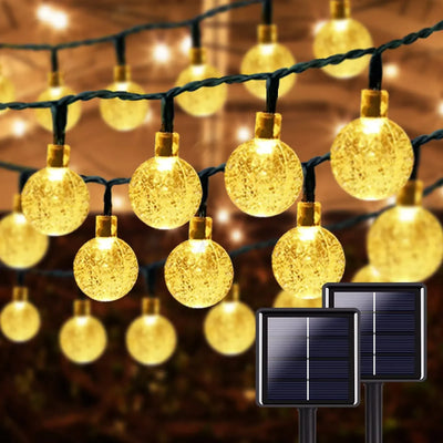 Solar Crystal Globe String Lights Outdoor Waterproof Fairy Light Christmas Halloween Party Decor Lights for Garden Patio Balcony 