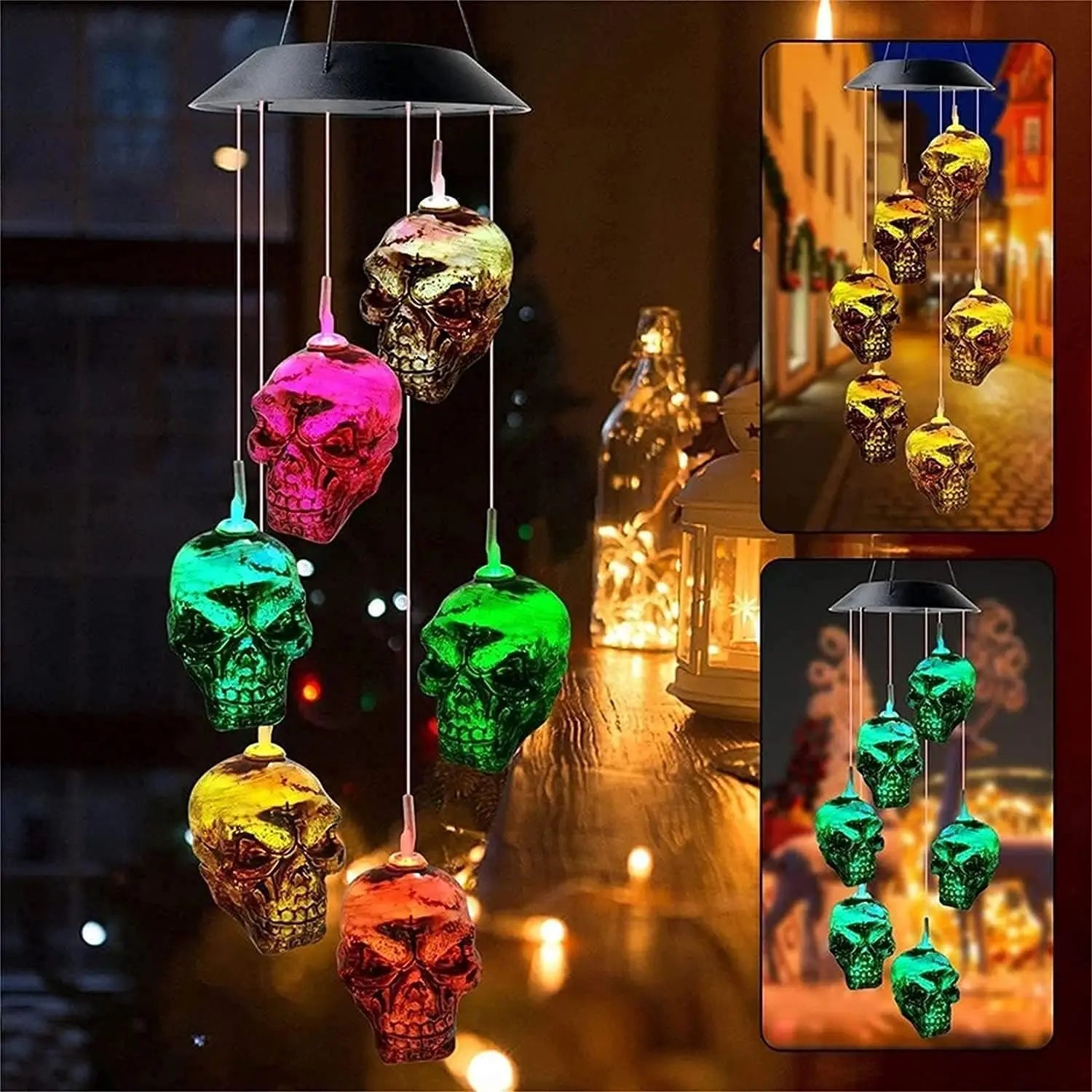 Halloween Pumpkin Solar Wind Chime Outdoor Lights Halloween Hanging LED Solar Lights Outdoor Garden Patio Halloween Decoration