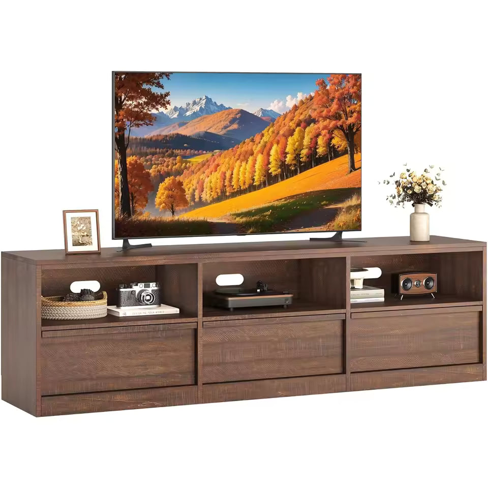 Modern 70" TV Stand with Storage for TVs Up to 85" | Mid-Century Entertainment Center with Drawer & Open Shelves