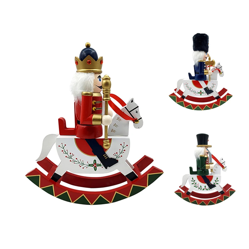 Wooden Rocking Horse Nutcracker Christmas Decorations Traditional Nutcracker Figures Desktop Home Ornament Xmas Party Supplies