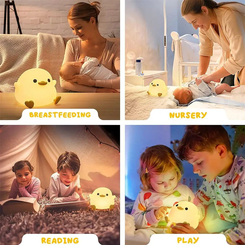 LED Cute Bean Duck Night Light - Touch Sensor Rechargeable Table Lamp for Bedroom and Living Room