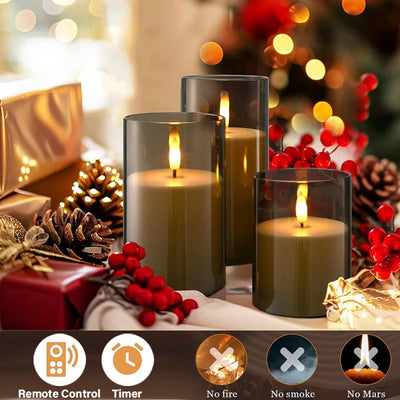 Led Electronic Flameless Candles Light Remote Timer Flickering Lamp Clear Acrylic Glass Battery Powered Wedding Party Christmas 
