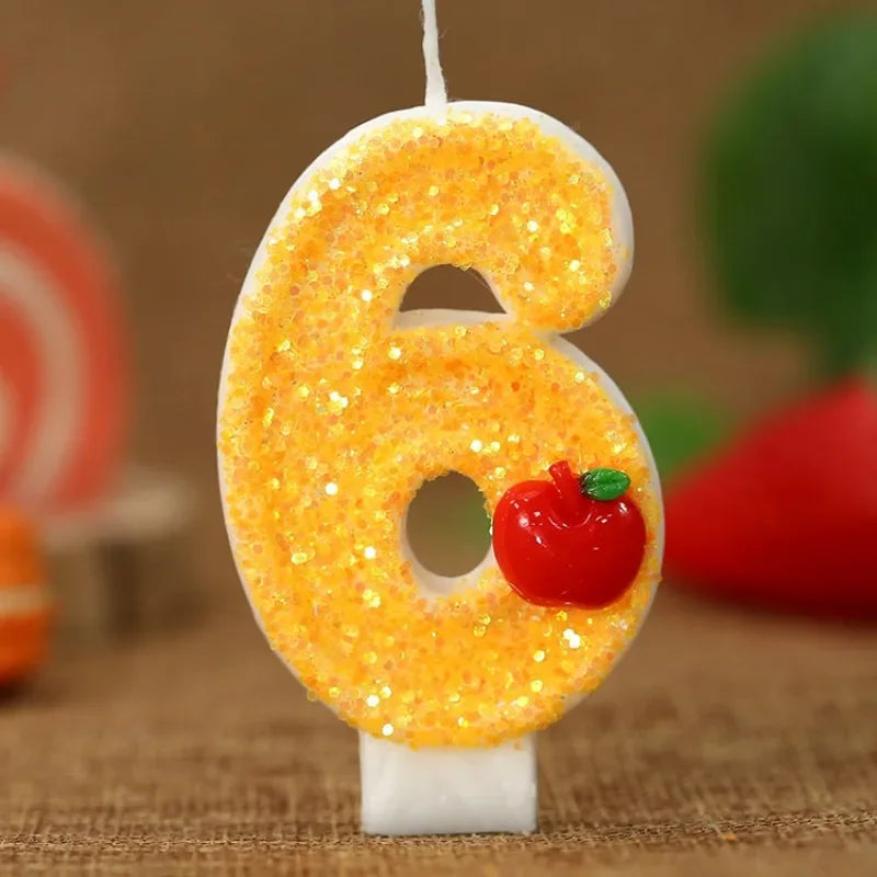 3D Apple Candle 0-9 Number Cake Candle Birthday Cake Decoration Children's Birthday Candles for Christmas Yellow Candles Dector