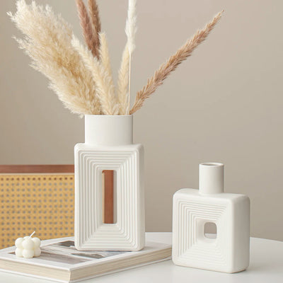 Square Vase Rustic Home Decor Minimalist Nordic Boho Style for Living Room, Shelf, Table, Bookshelf, Mantel and Entryway Decor V 