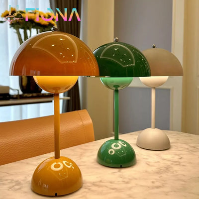Modern Mushroom Flower Bud Rechargeable LED Table Lamp - Touch Night Light for Bedroom & Dining, Simple Home Decoration 