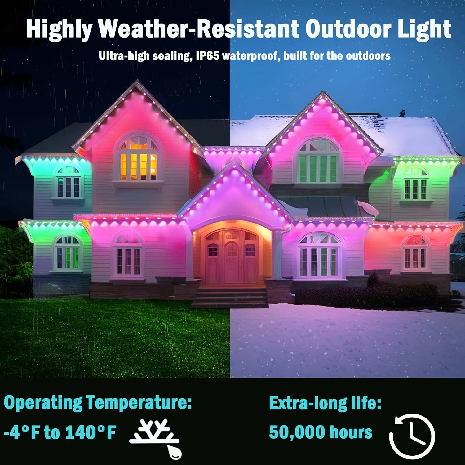 20M Permanent Outdoor Lights Smart RGBIC Eaves LED Lights Full House Festival Flashing Lighting Christmas Holiday Decorations 