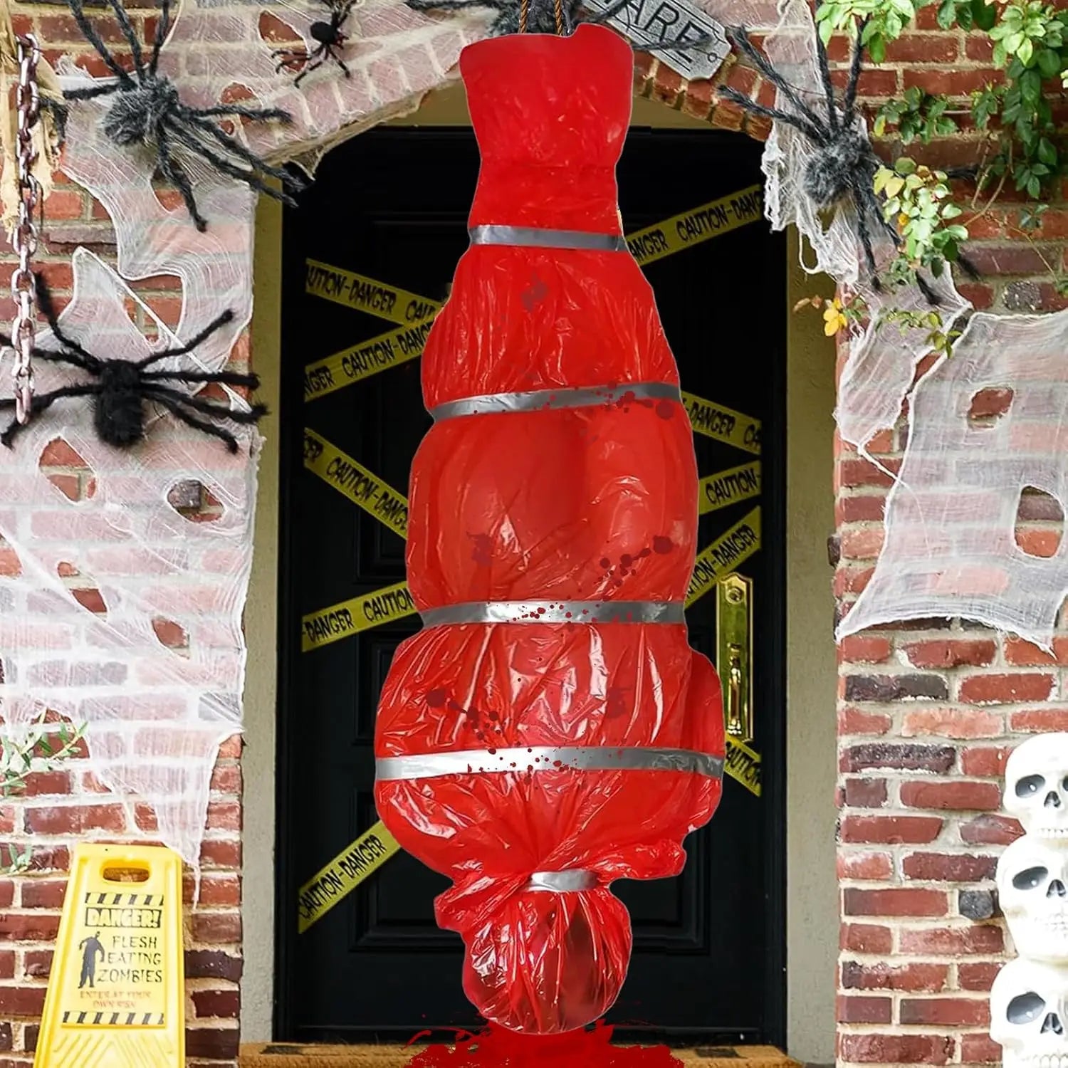 Halloween Corpse Props Horror Bloody Body Bag Haunted House Hanging Decoration Set Outdoor Patio Scary Shroud Decoration