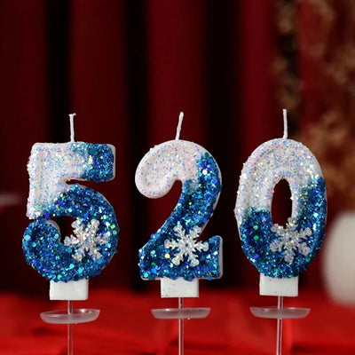 Christmas Flameless Birthday Frozen Candles for Cakes 0-9 Number Princess Cake Candle Party Decor Snowflake Blue Candle Stands 