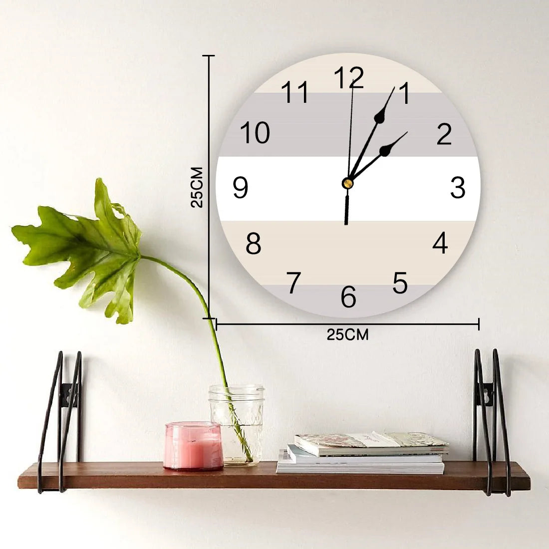 Stripe Wall Clock - Brief Silent Design for Home, Cafe, Office & Kitchen, Large 25cm Wall Decor