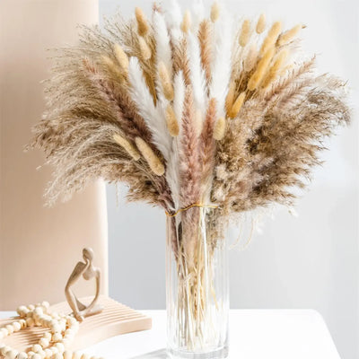 105pcs Natural Dried Flowers Pampas Floral Bouquet Boho Country Home Decoration Rabbit Tail Grass Reed Wedding Decor Arrangement 